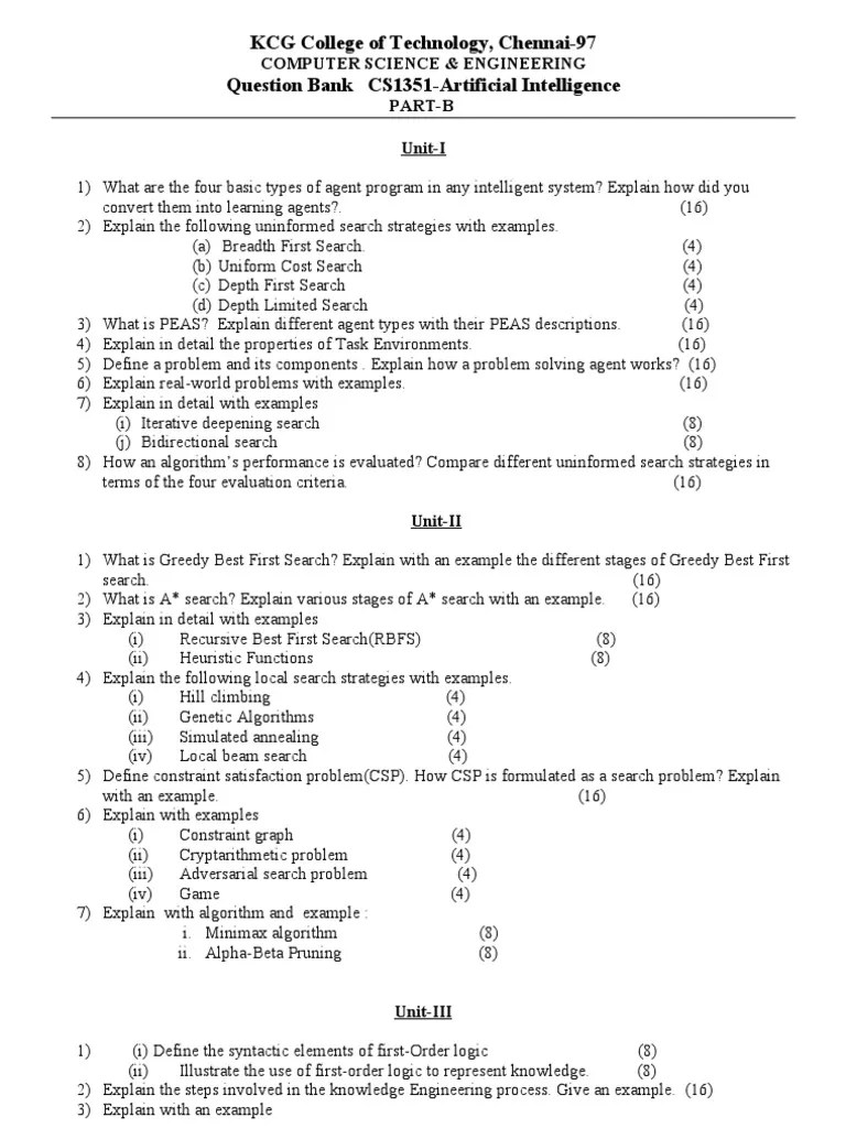 Artificial Intelligence Question Bank Parsing Artificial Intelligence