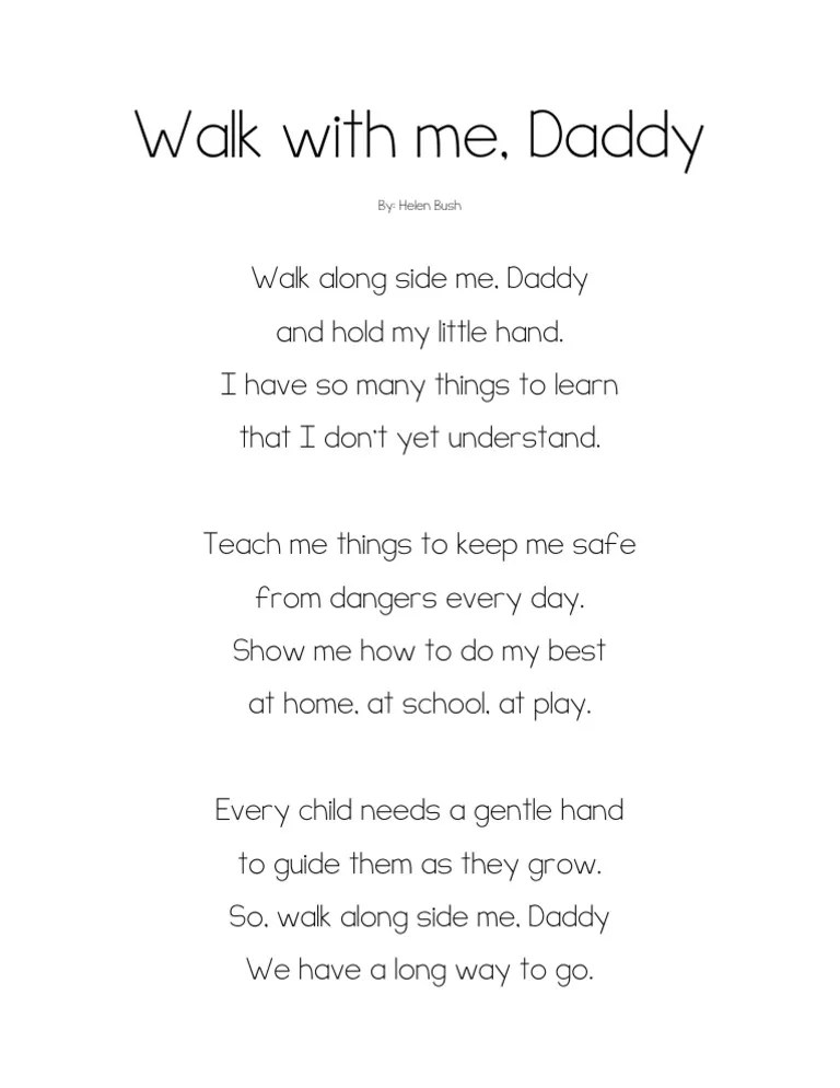 Walk With Me Daddy poem for Father's Day