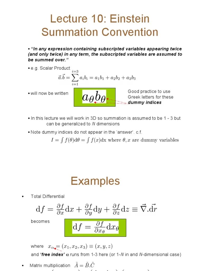 Einstein Summation Convention Lecture PDF