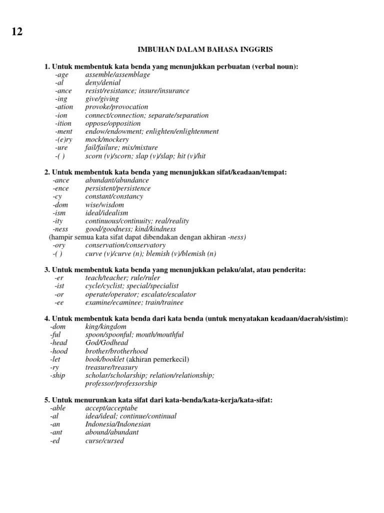 Imbuhan Dalam Bahasa Inggris | PDF