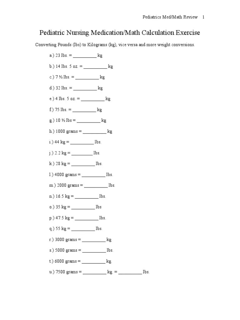 Pediatric Medication Math Review Jan 2011 Pound (Mass) Dose