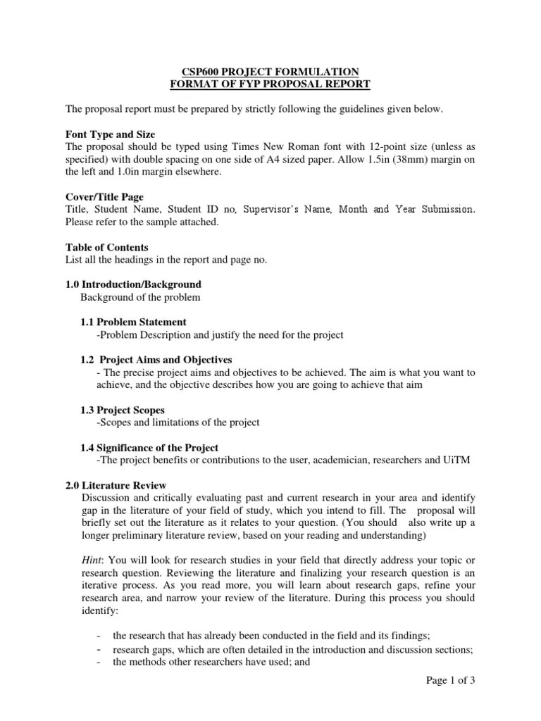 Format of Fyp Proposal Report Cs231 Literature Review Evaluation