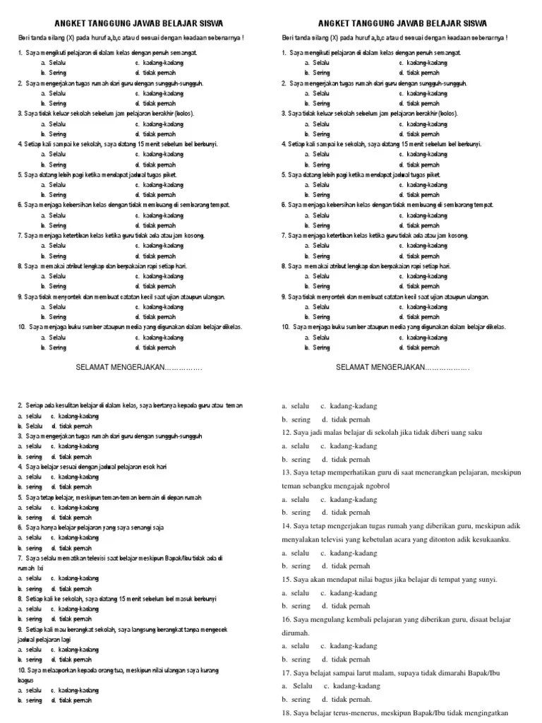 angket tanggung jawab belajar siswa