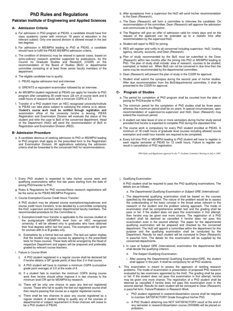 PhD Rules and Regulations Thesis Doctor Of Philosophy