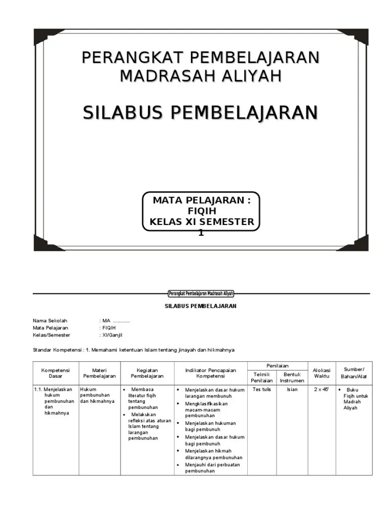 Silabus Fiqih Kls X,Xi,Xii / Silabus Fiqih Madrasah Aliyah Kurikulum