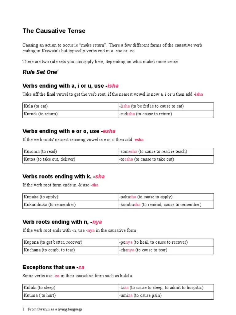 Causative Form | PDF | Swahili Language | Verb
