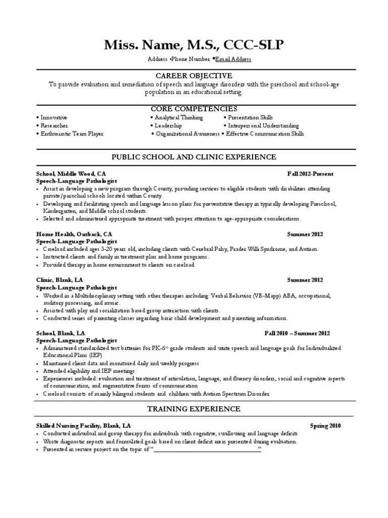 sample slp resume | Speech Language Pathology | Individualized