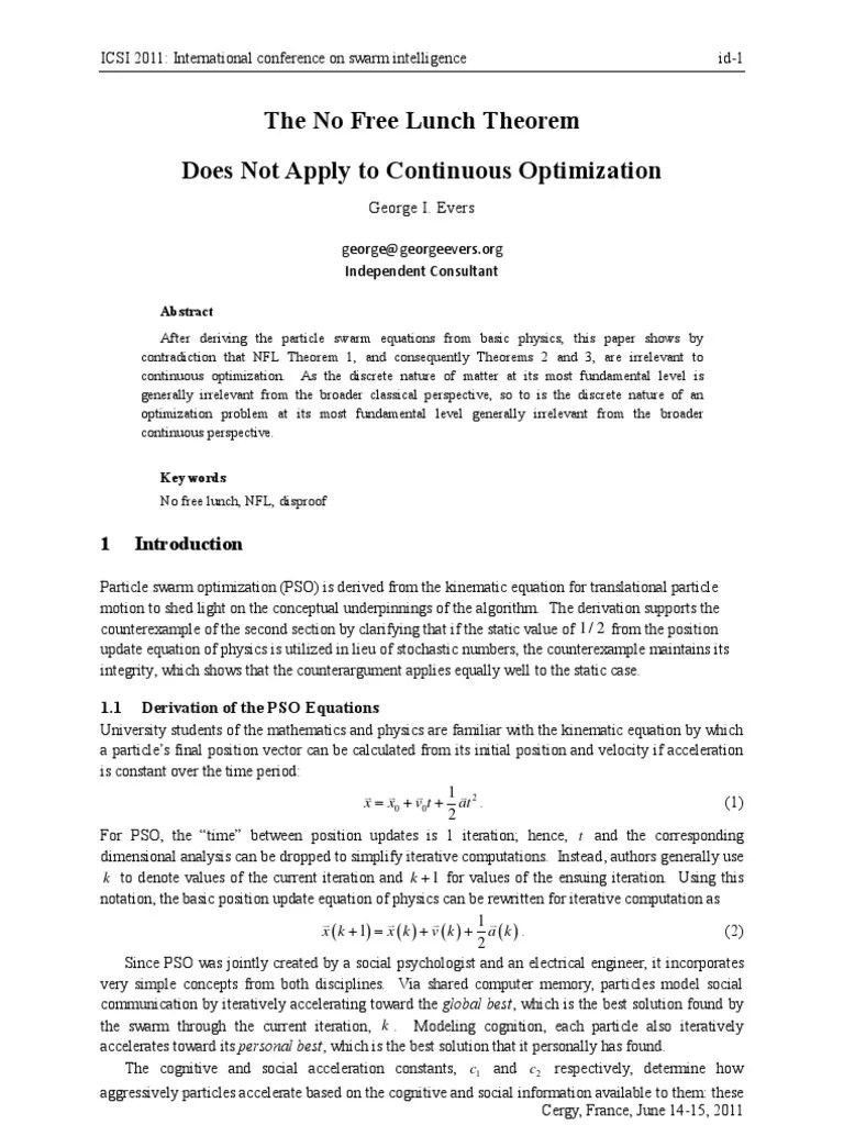 The No Free Lunch Theorem Does Not Apply To Continuous Optimization PDF Mathematical