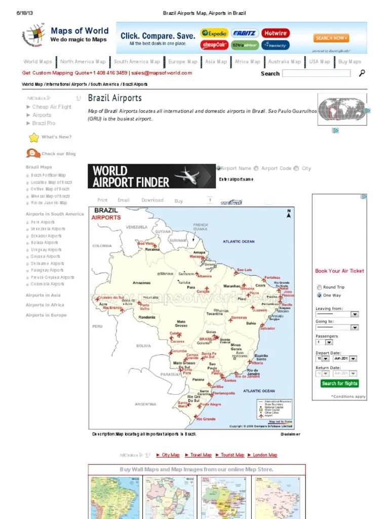 Brazil Airports Map, Airports in Brazil South America Airport