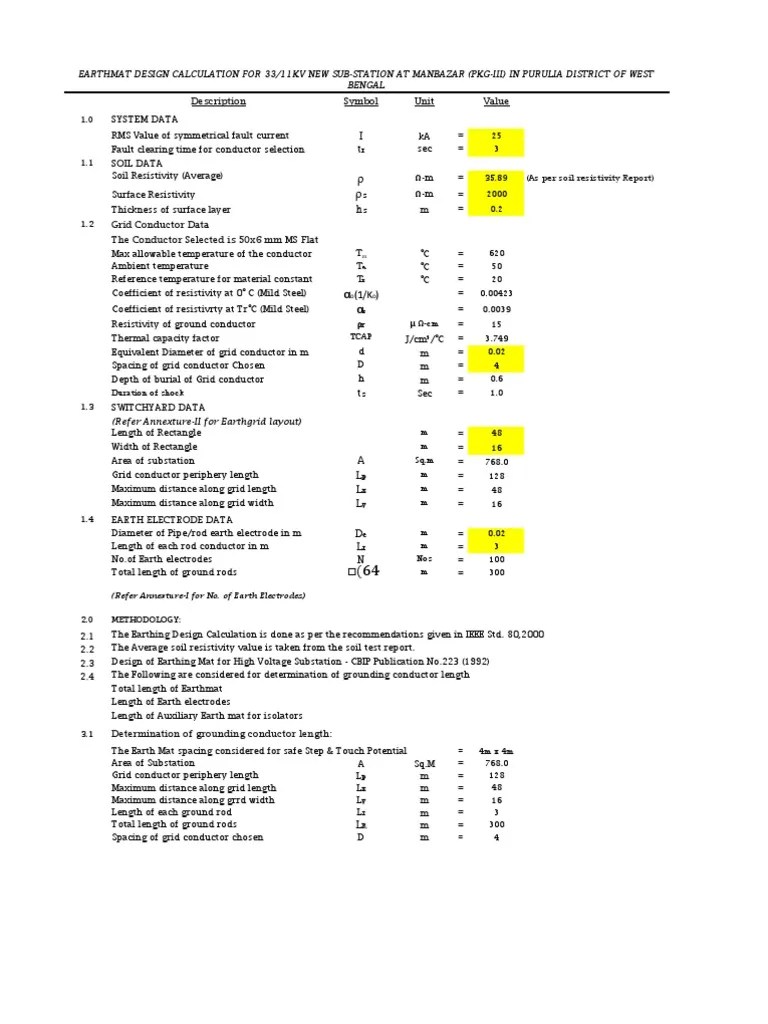 Earth Mat Calculation PDF Electrical Resistivity And Conductivity