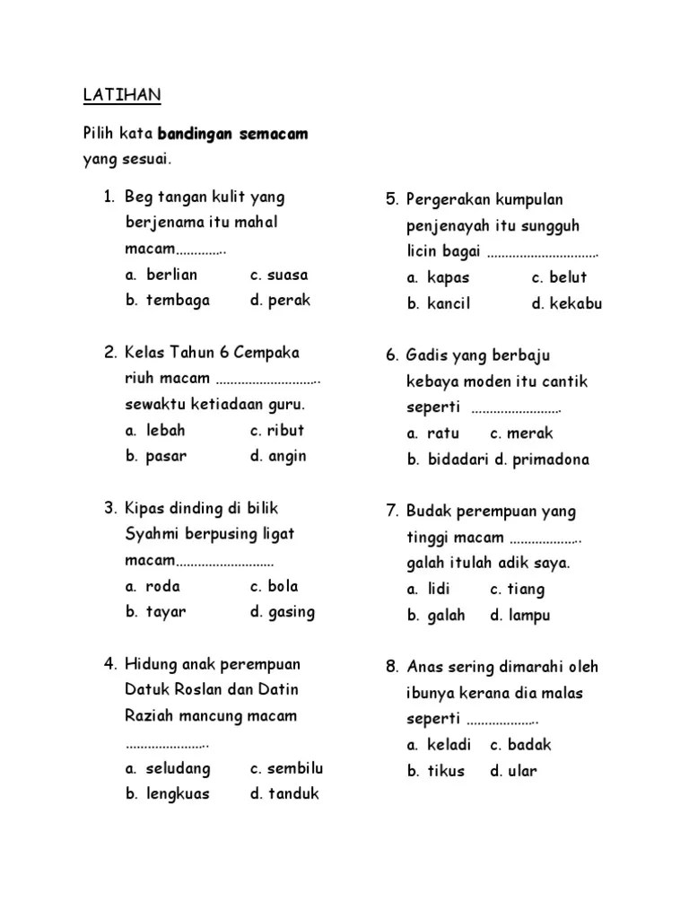 Contoh Ayat Perbandingan Semacam
