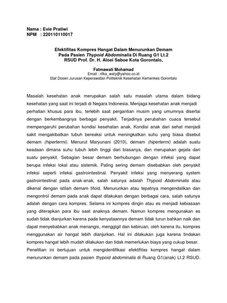 Efektifitas Kompres Hangat Dalam Menurunkan Demam