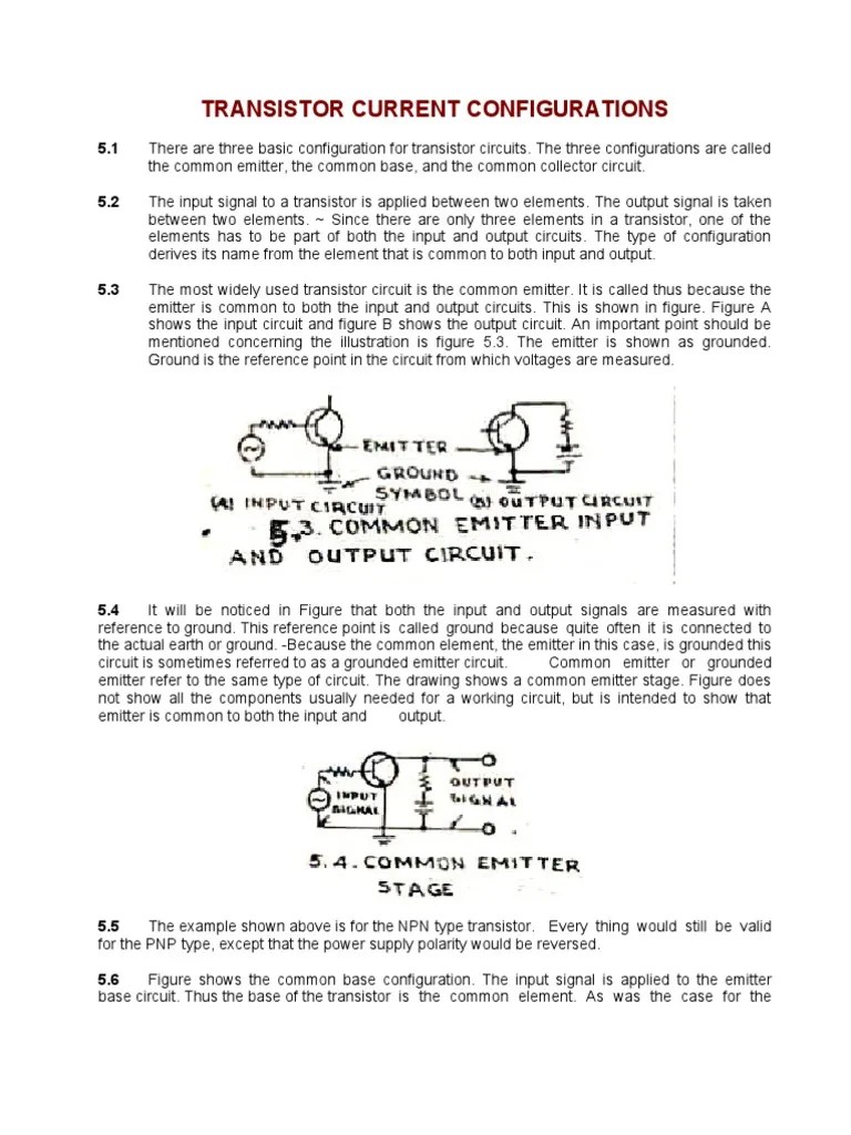 Transistor Current Configurations PDF Bipolar Junction Transistor Electronic Circuits