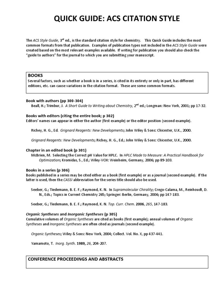 Quick Guide Acs Citation Publishing