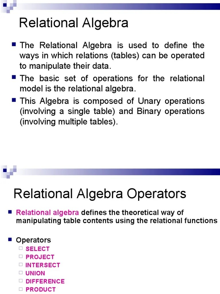Relation Algebra Table (Database) Algebra