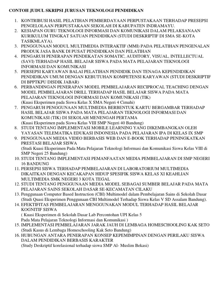 Contoh Judul Skripsi Jurusan Teknologi Pendidikan | Pdf