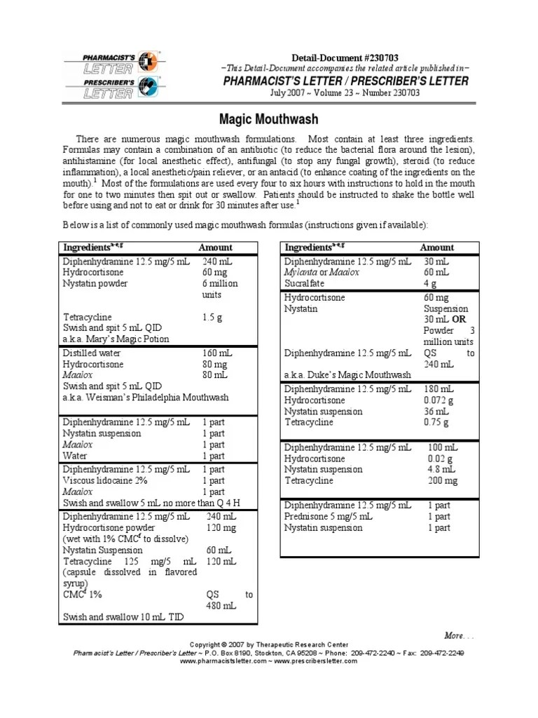 Magic Mouthwash Pharmacology Medicine