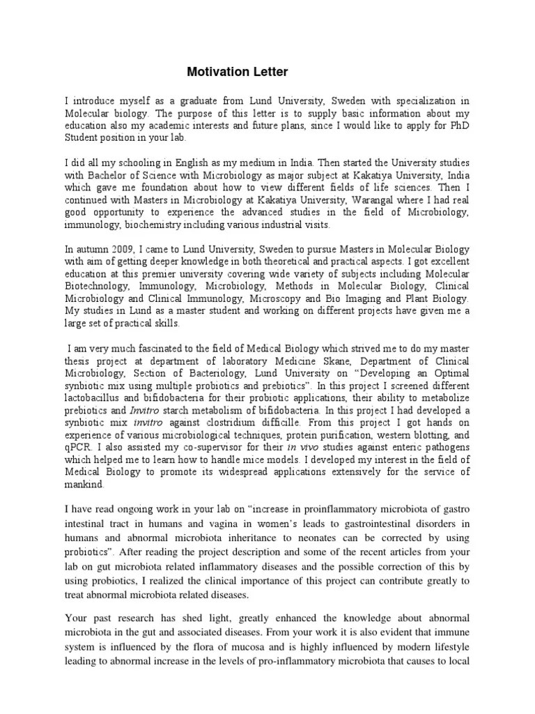 Motivation Letter Gut Flora Gastrointestinal Tract