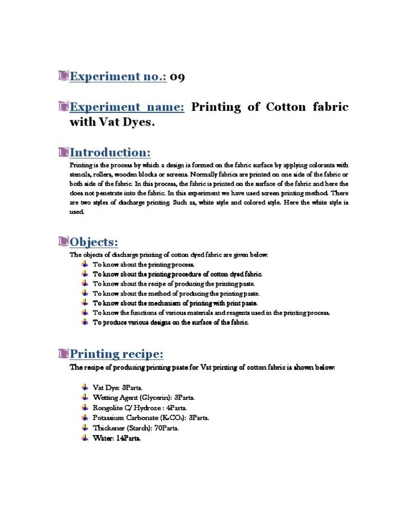 Vat Printing PDF Dye Dyeing