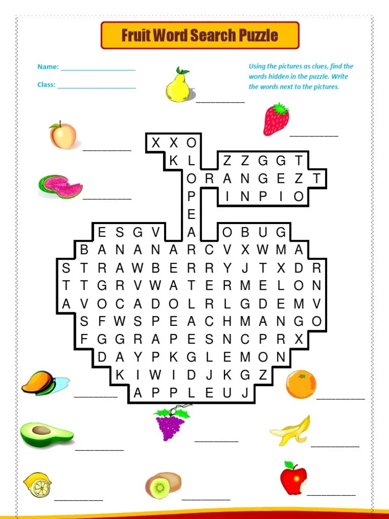 Fruit Word Search Puzzle