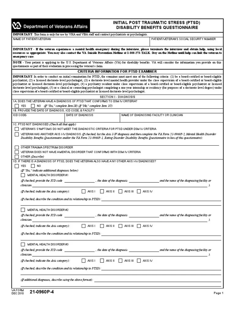 PTSD DBQ 210960P4 Psychological Trauma Diagnostic And Statistical