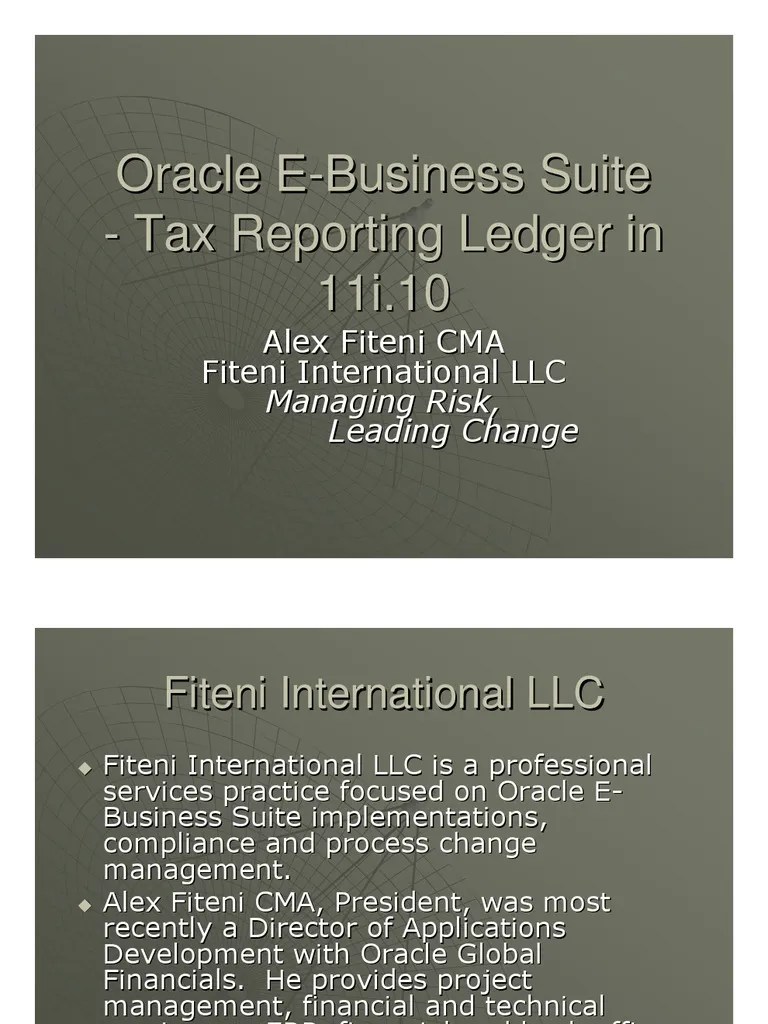 Oracle Tax Reporting Ledger in 11i Value Added Tax Taxes