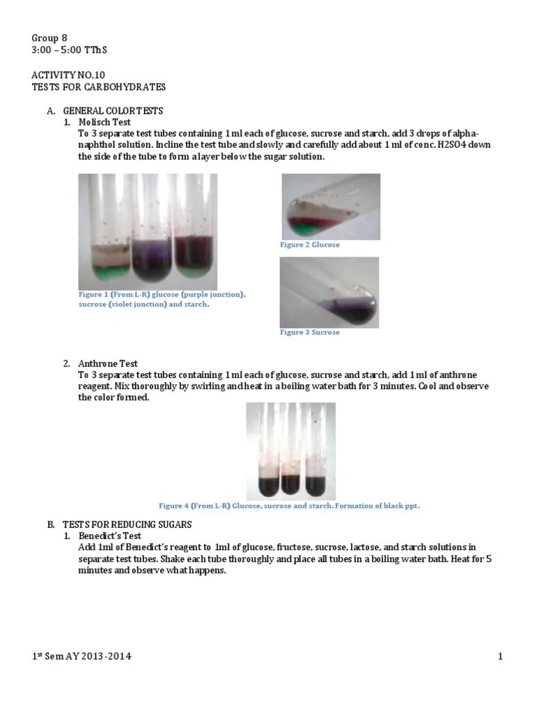 Biochem Lab Act 10 TESTS FOR CARBOHYDRATES Carbohydrates