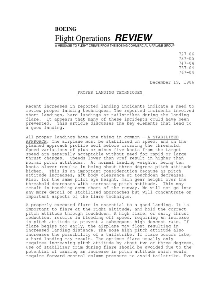 Proper Landing Technique PDF Aviation Safety Aerospace