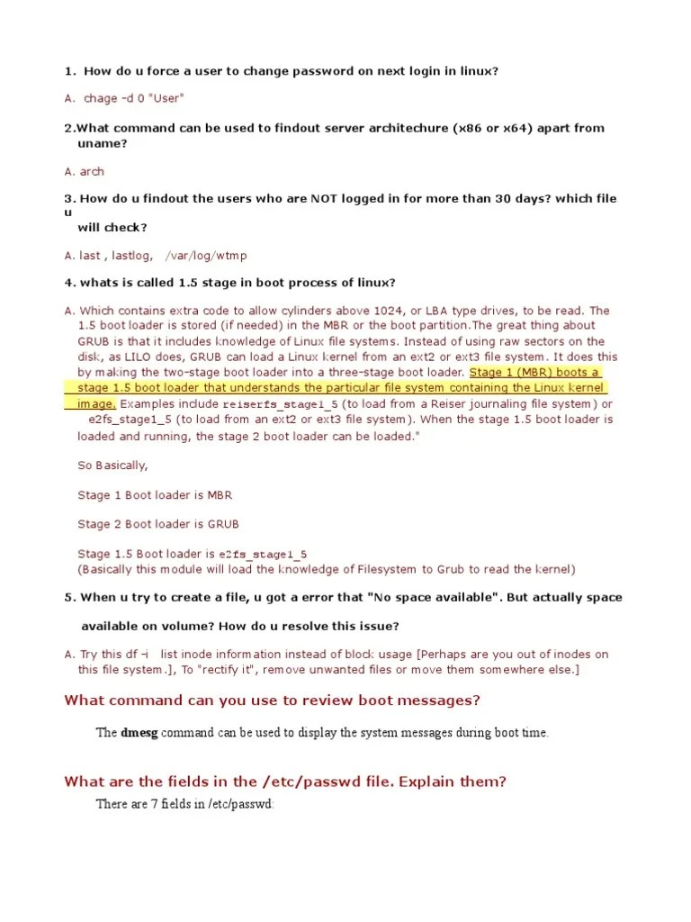 Interview Questions and Answers Linux Administrator Booting File