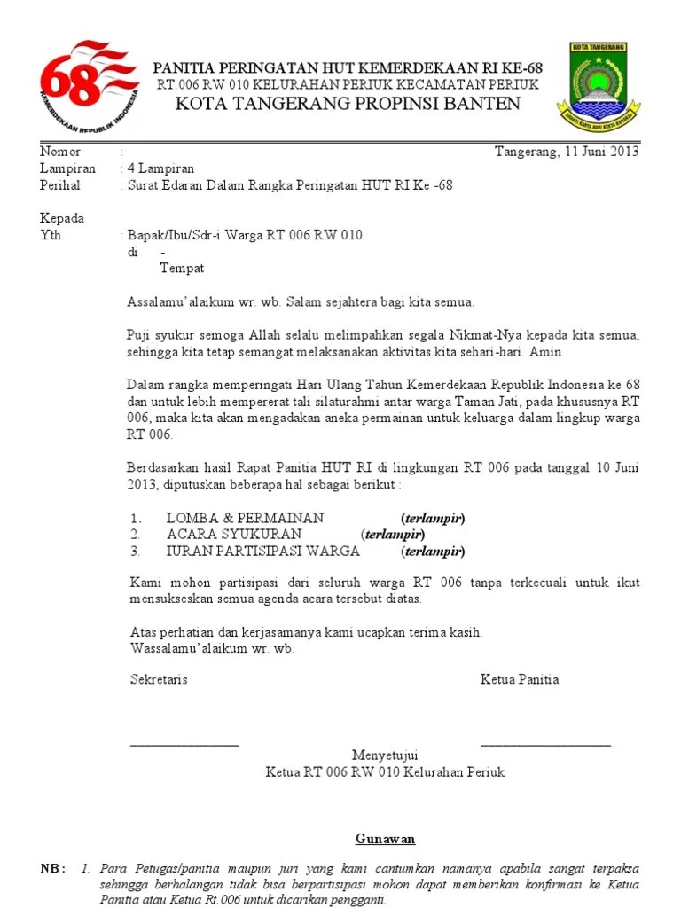 Surat Edaran Dalam Rangka Peringatan Hut Ri Ke 68