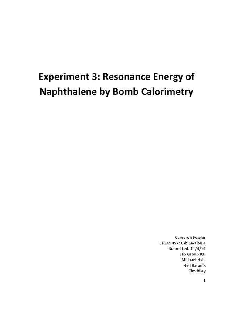 Determining the Resonance Energy of Naphthalene Through Bomb