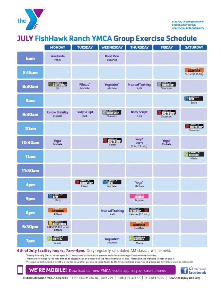 Fishhawk Ranch Ymca Group Exercise Schedule PDF Physical Fitness