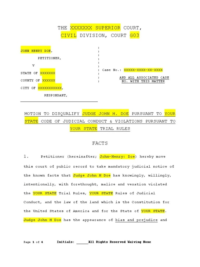 Motion to Disqualify Judge Template 1 Judicial Disqualification