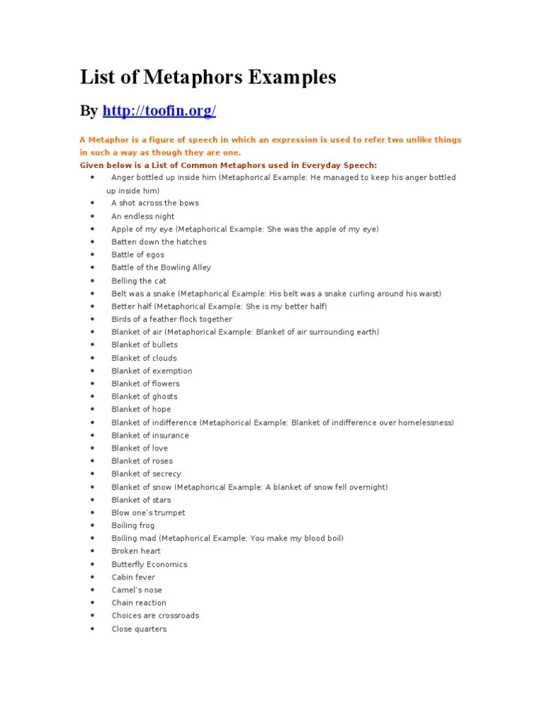 List of Metaphors Examples Sea Nature