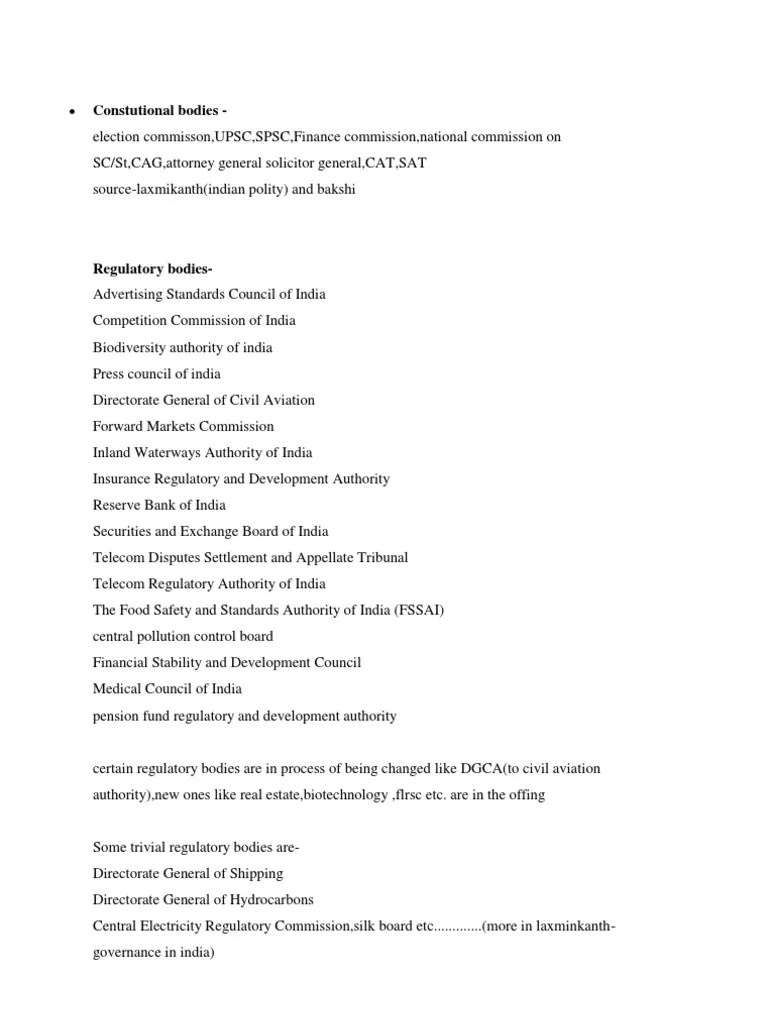 Constutional Regulatory Statutory Bodies PDF