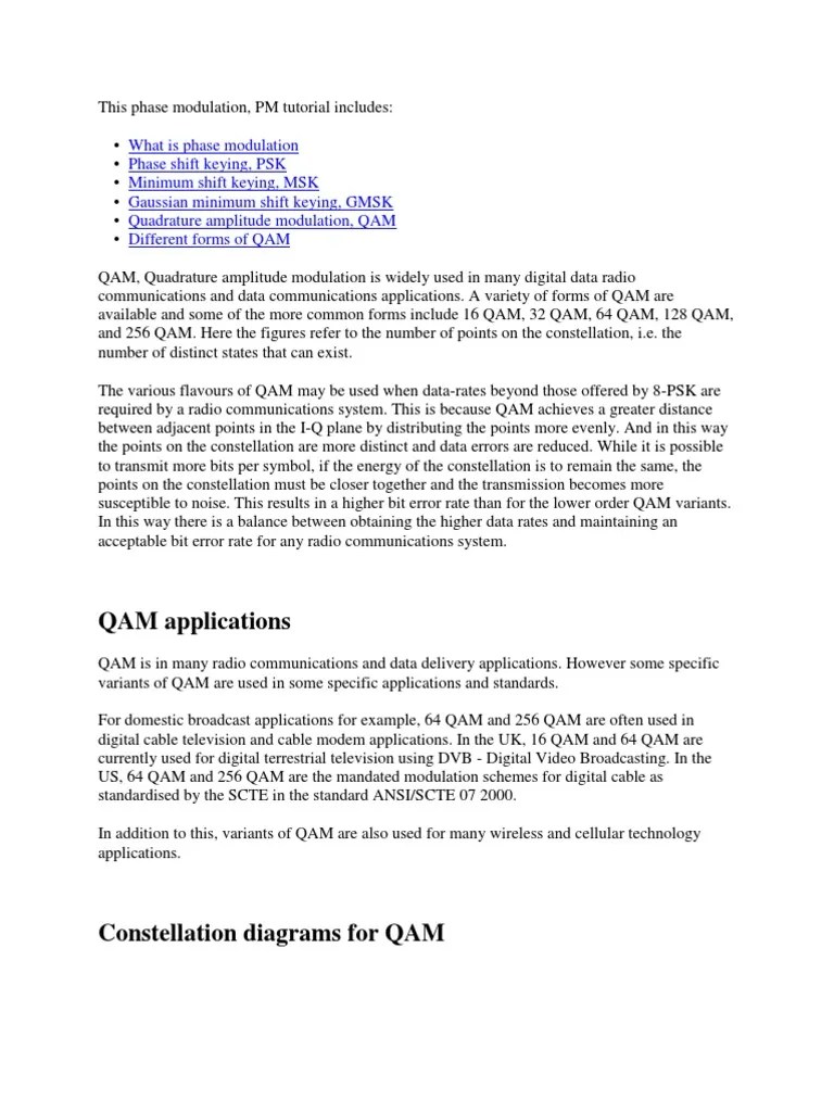 QAM Applications PDF Modulation Networks
