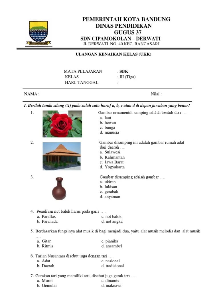 Soal Tes Sbk Kelas 3 Tahun 20172018 Pusat Soal