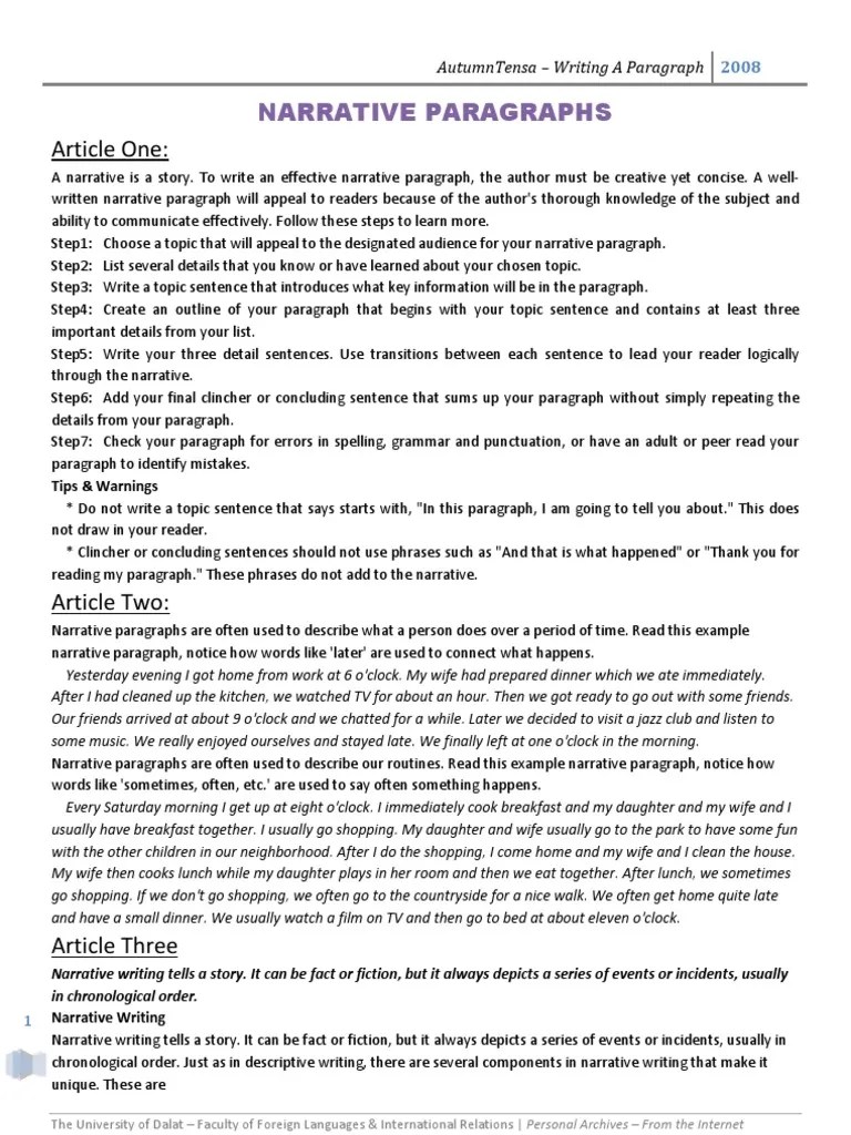 Narrative Paragraphs Narrative Paragraph