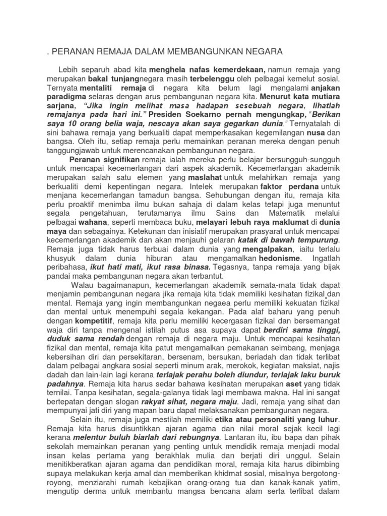 Peranan Remaja Dalam Membangunkan Negara