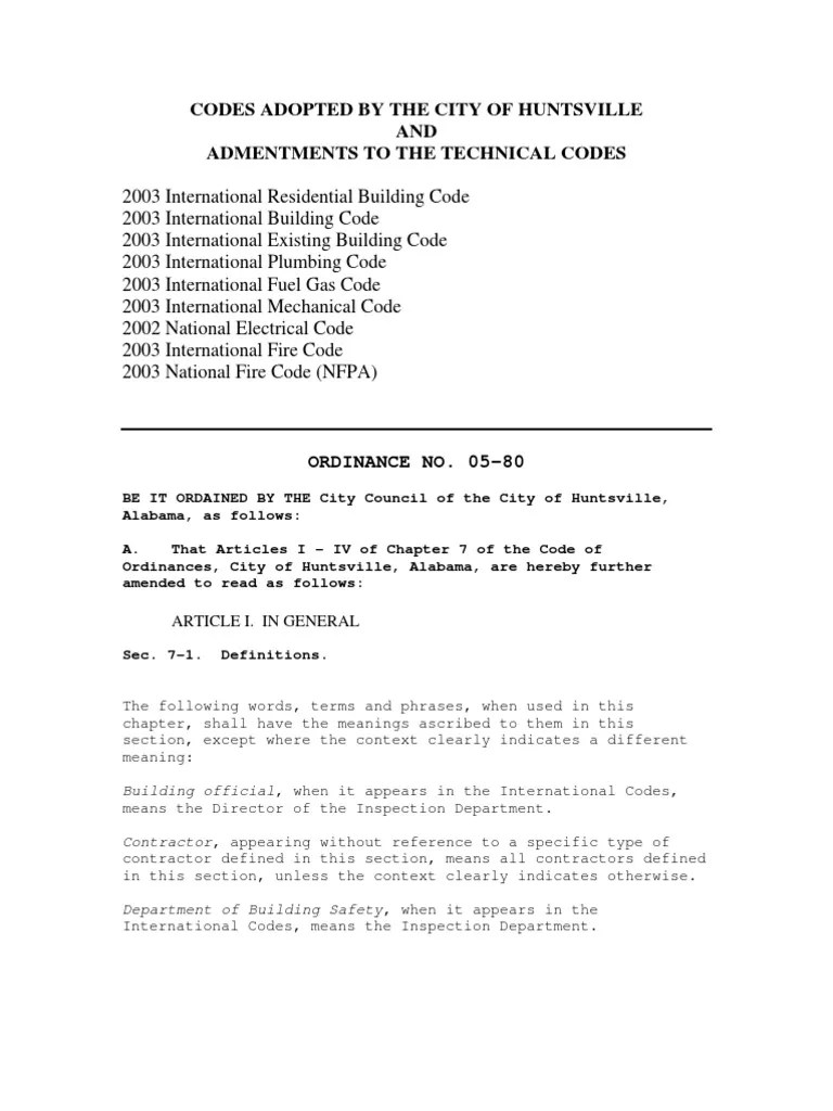 Codes Adopted by City of Huntsville and Admendments PDF Building