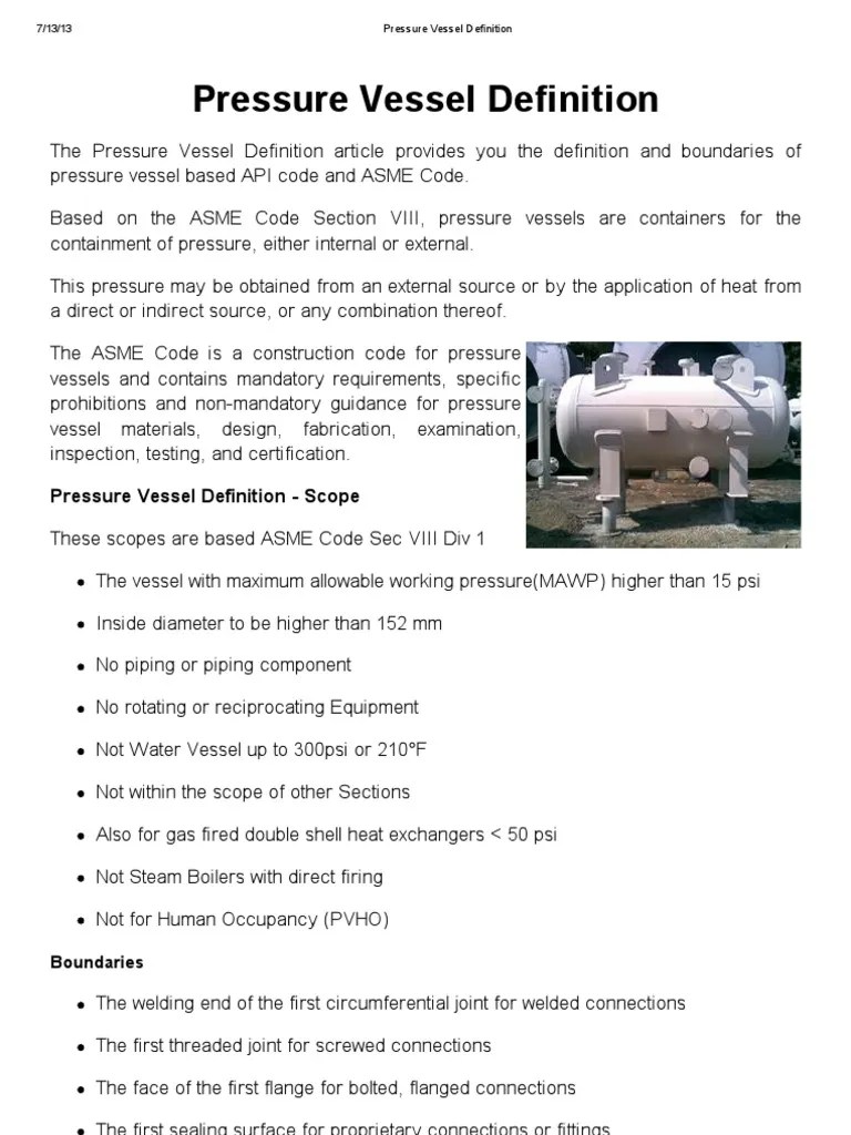 Pressure Vessel Definition Pipe (Fluid Conveyance) Gases