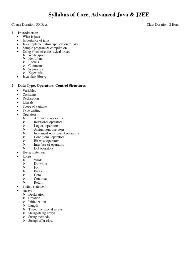Core Advanced Java &amp; J2EE Syllabus Class Programming