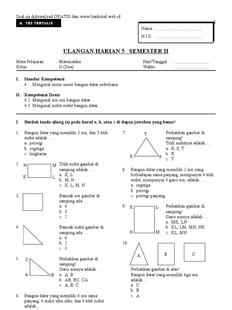 WWW - Banksoal.web - Id) Soal SD Kelas 2 Ulangan Harian 5 Semester II -  Matematika | PDF