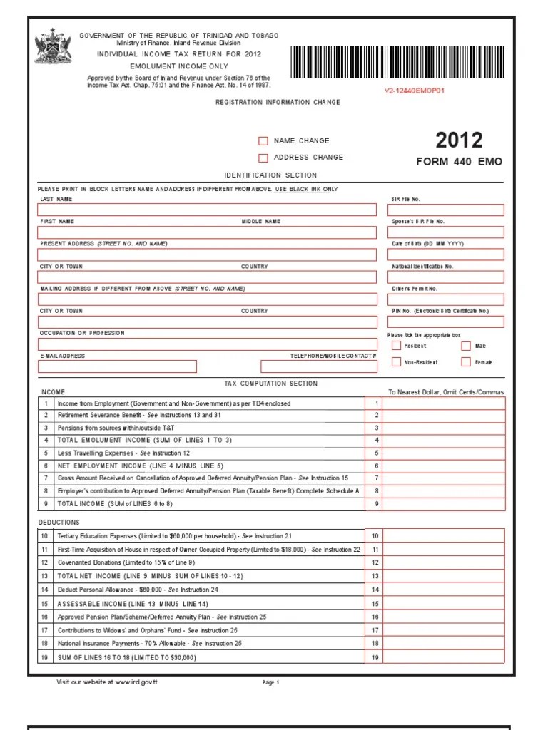 Trinidad and Tobago Emolument Tax 2012 PDF Tax Pension