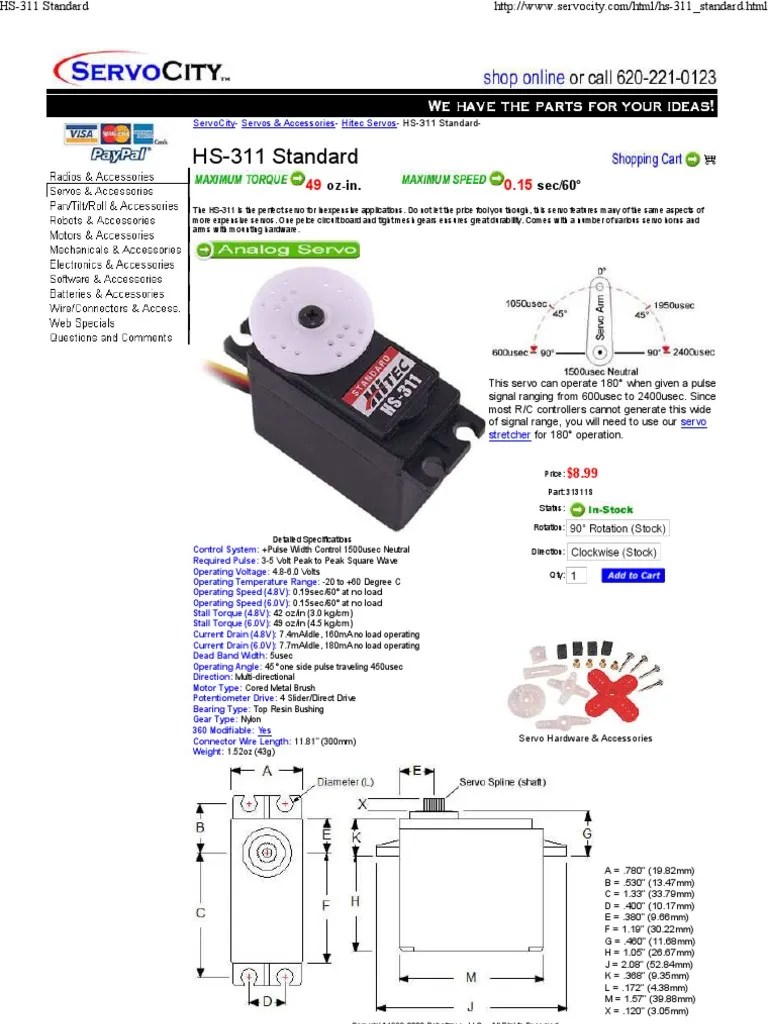 Datasheet Hitec HS311 Servo Servomechanism