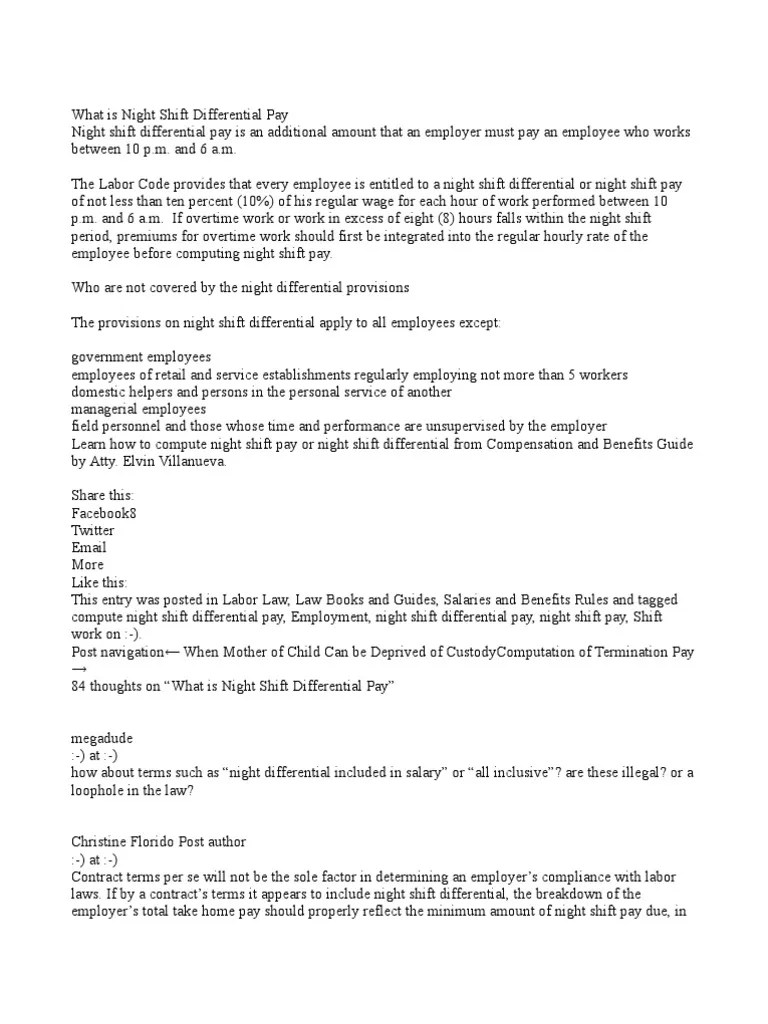 What is Night Shift Differential Pay Shift Work Overtime