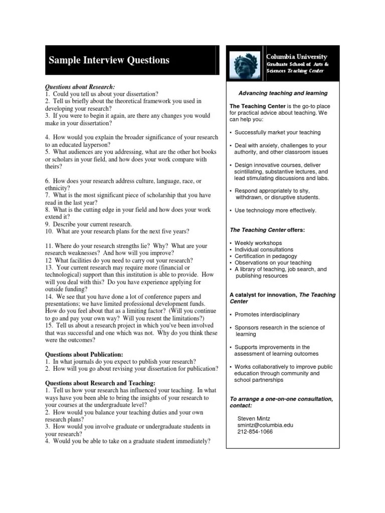 Sample Interview Questions Thesis Teaching Method