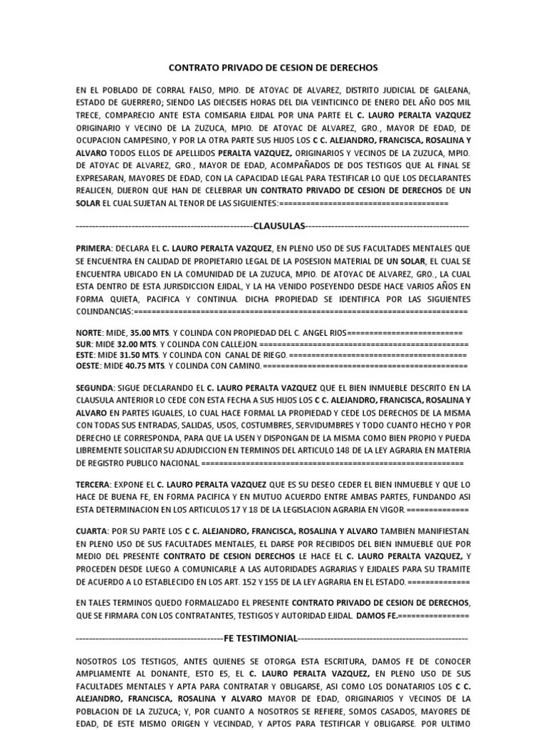 Cesion de Derechos Ejidales