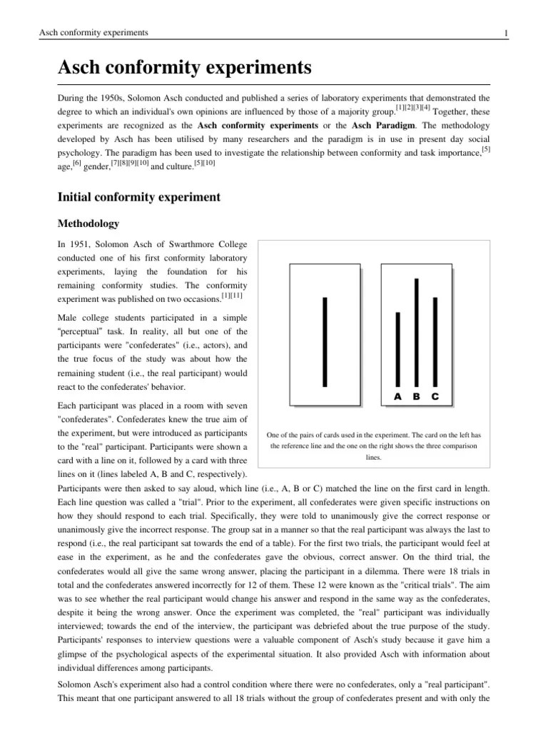 Asch Conformity Experiments Conformity Social Psychology