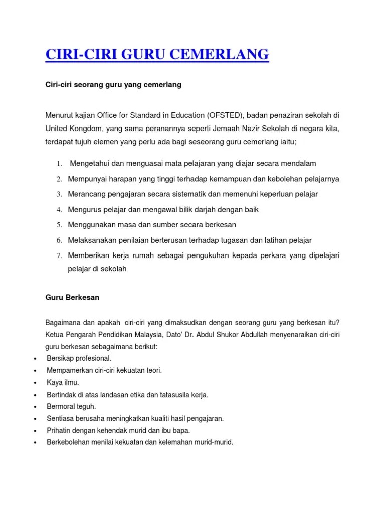 Ciri Ciri Guru Cemerlang PDF